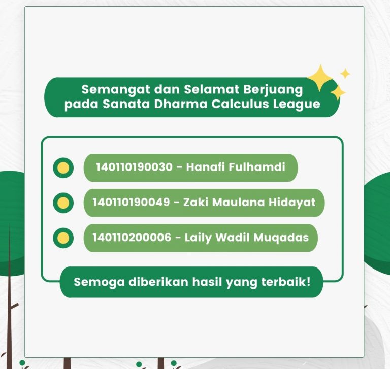 SELAMAT BERJUANG DI SANATA DHARMA CALCULUS LEAGUE DAN CALCULUS CUP UNJ